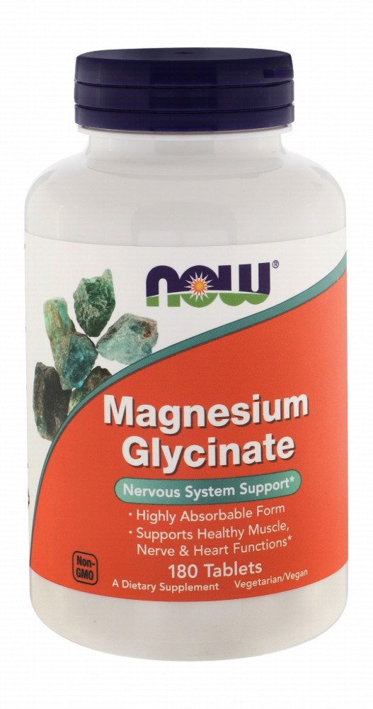 Now 200mg Magnesium Glycinate Supplement for Nervous System, Heart & Muscle Health - vegan, GMO free