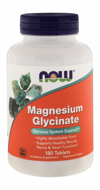 Now 200mg Magnesium Glycinate Supplement for Nervous System, Heart & Muscle Health - vegan, GMO free