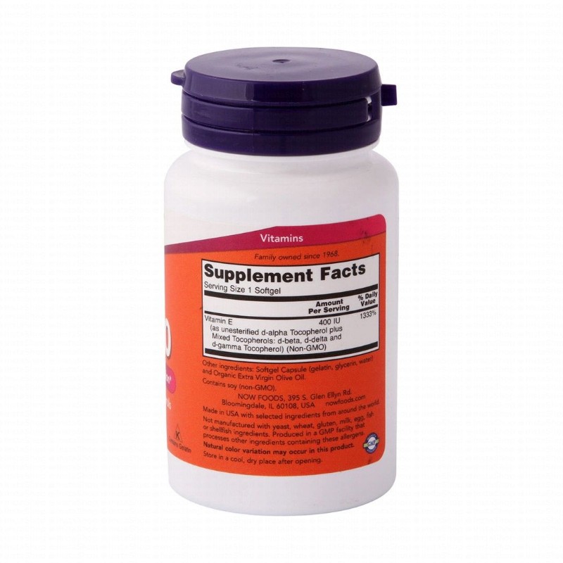 Now 400 IU Vitamin E Antioxidant Supplement with Mixed Tocopherols - GMO free