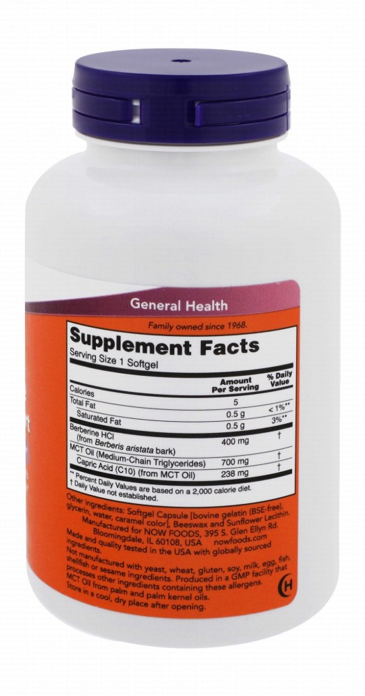 Now 400mg Berberine Glucose Metabolism Support Supplement with MCT Oil