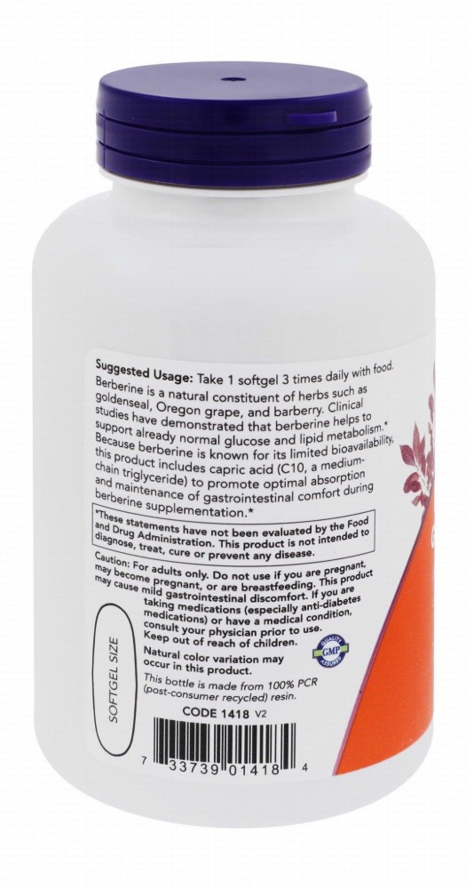 Now 400mg Berberine Glucose Metabolism Support Supplement with MCT Oil