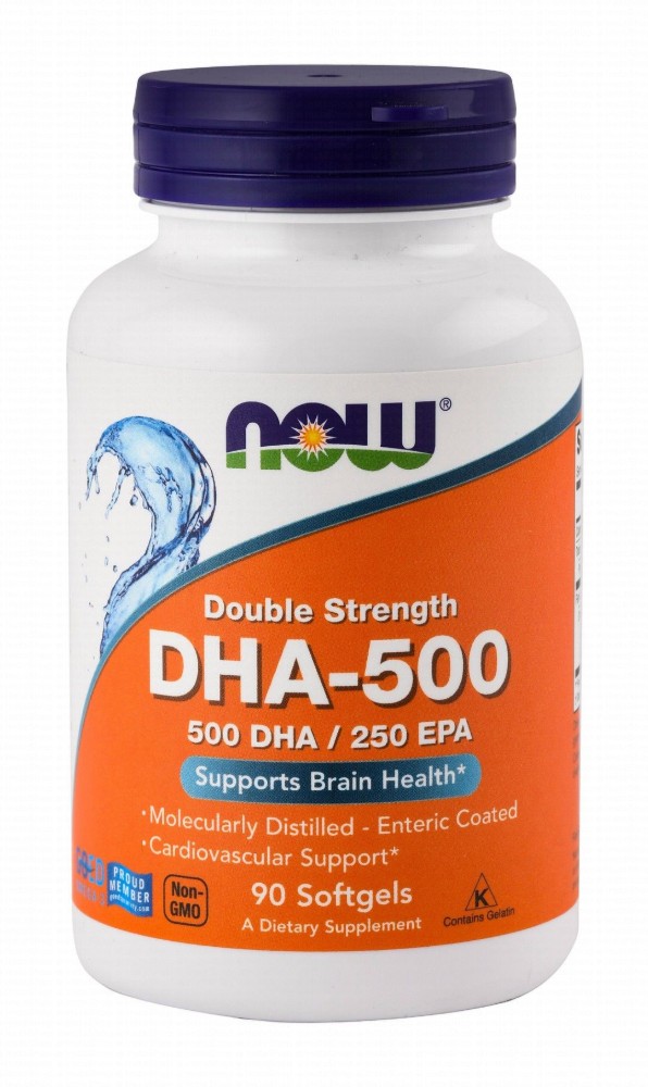 Now 500mg DHA Brain & Cardiovascular Support Fish Oil Supplement - GMO free