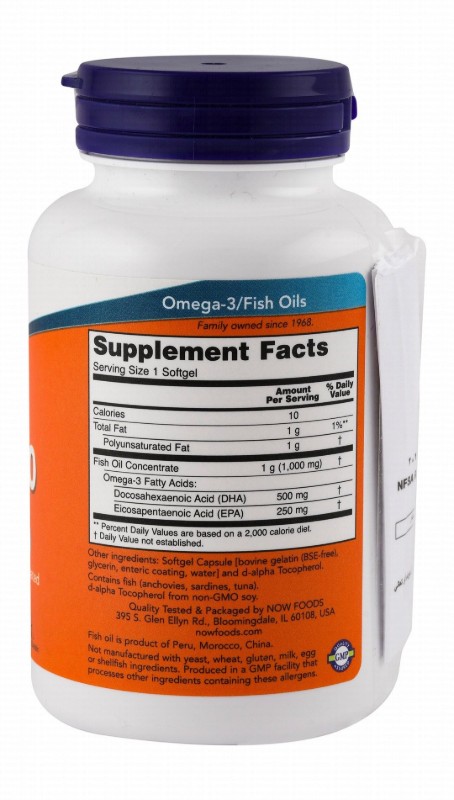 Now 500mg DHA Brain & Cardiovascular Support Fish Oil Supplement - GMO free