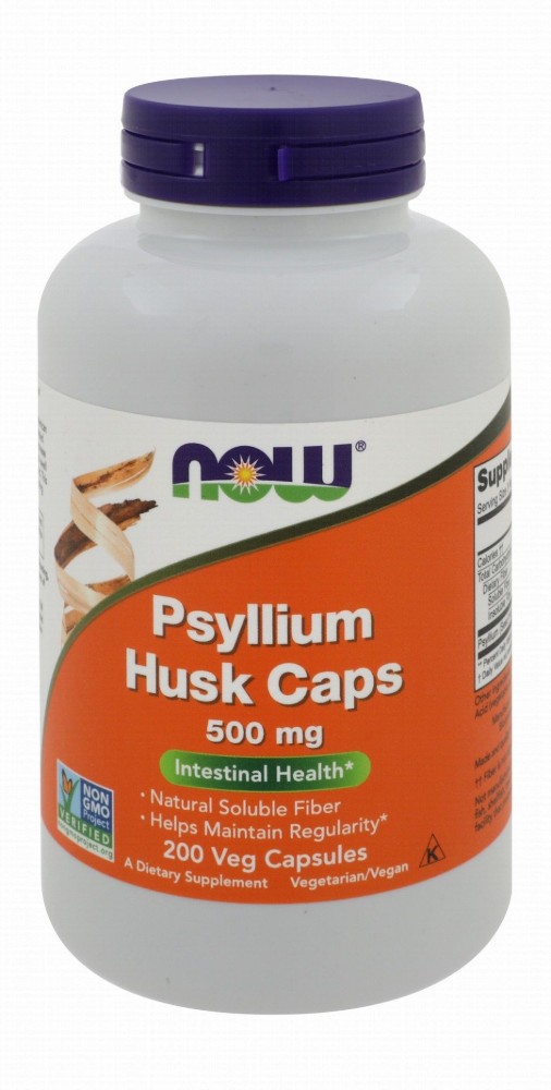 Now 500mg Psyllium Husk Intestinal Support Supplement - vegan, GMO free