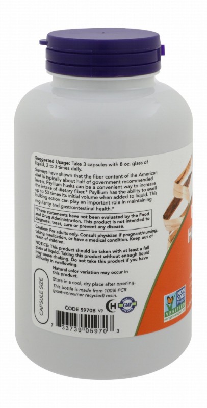 Now 500mg Psyllium Husk Intestinal Support Supplement - vegan, GMO free
