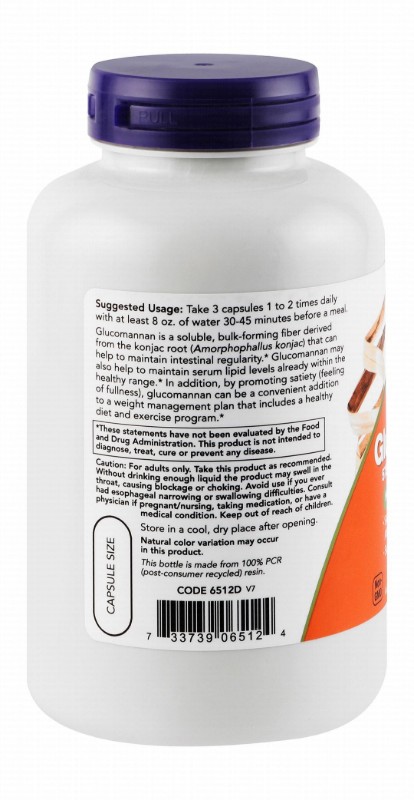 Now 575mg Glucomannan Konjac Root Weight Management, Intestinal Regularity & Cholesterol Level Health Support Supplement - vegan, GMO free