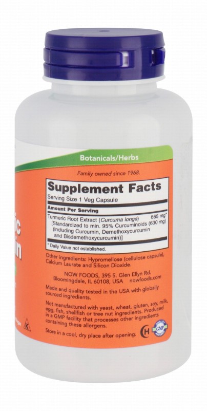 Now 665mg Curcumin Herbal Supplement with Turmeric Root Extract - vegan, GMO free
