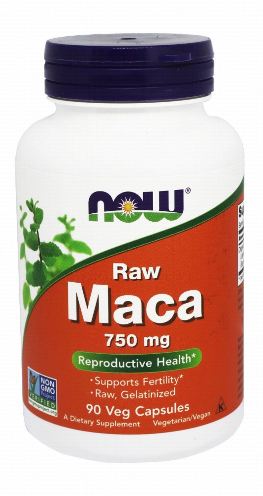 Now 750mg Raw Maca Reproductive Health & Fertility Support Supplement - vegan, GMO free
