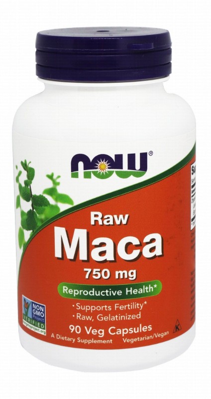 Now 750mg Raw Maca Reproductive Health & Fertility Support Supplement - vegan, GMO free