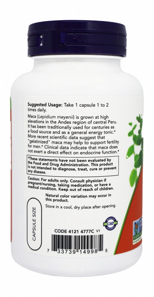 Now 750mg Raw Maca Reproductive Health & Fertility Support Supplement - vegan, GMO free