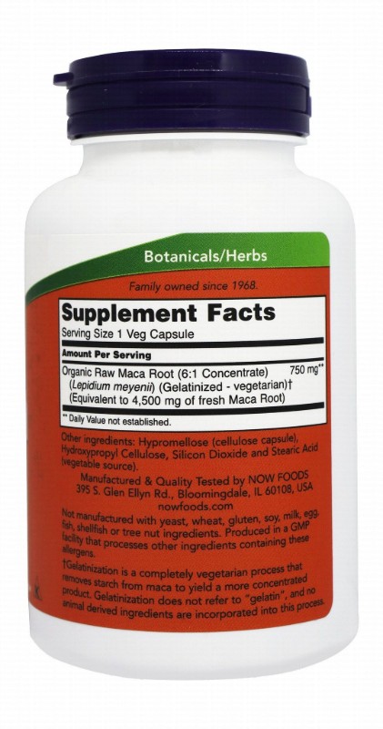 Now 750mg Raw Maca Reproductive Health & Fertility Support Supplement - vegan, GMO free