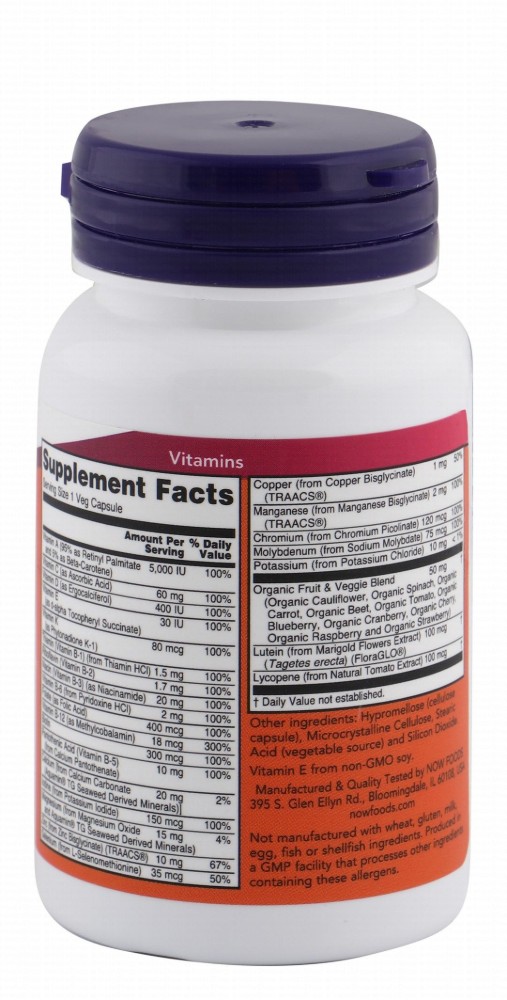 Now Daily Vits Multivitamin & Mineral Supplement with Fruit & Veggie Blend, Lutein & Lycopene - vegan