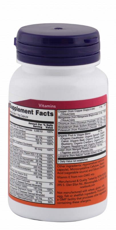 Now Daily Vits Multivitamin & Mineral Supplement with Fruit & Veggie Blend, Lutein & Lycopene - vegan