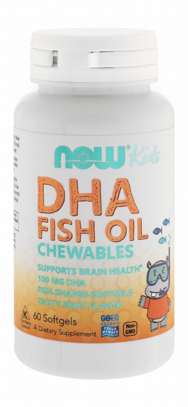 Now Kids 100mg DHA Fish Oil Brain Support Chewable Supplements Fruit Flavor - GMO free