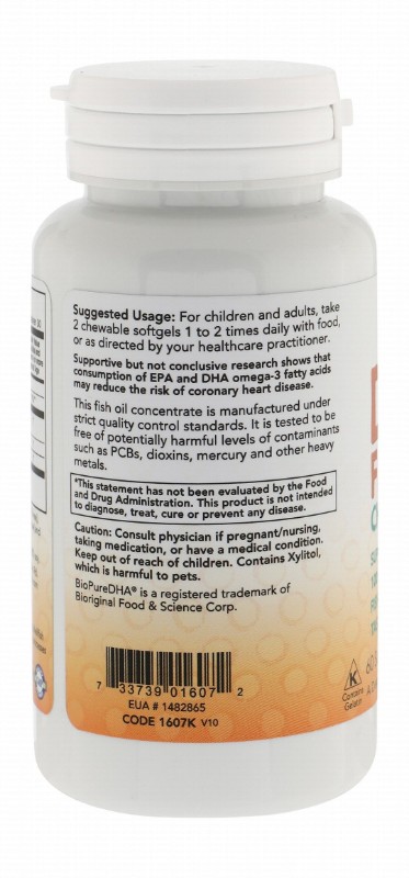 Now Kids 100mg DHA Fish Oil Brain Support Chewable Supplements Fruit Flavor - GMO free