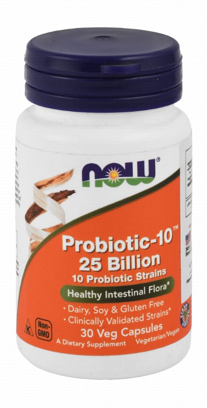 Now Probiotic-10 Intestinal Health Support Dietary Supplement - GMO free, dairy free, gluten free