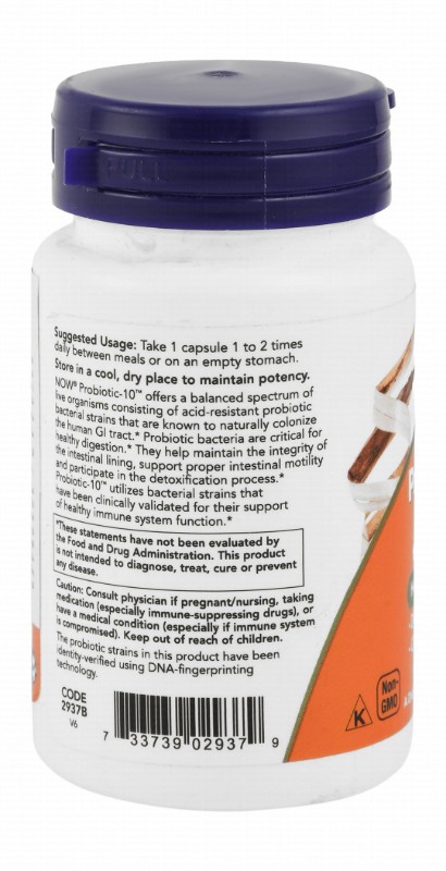 Now Probiotic-10 Intestinal Health Support Dietary Supplement - GMO free, dairy free, gluten free