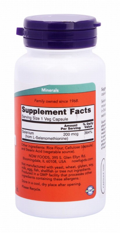 Now Selenium 200mcg Essential Mineral Supplement Capsules - vegan, GMO free, yeast free