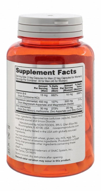 Now Sports Zma Recovery Supplement - GMO free, steroid free