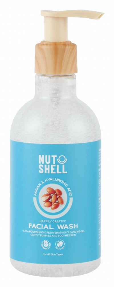 Nut Shell Ultra Nourishing, Rejuvenating & Cleansing Facial Wash with Argan Oil & Hyaluronic Acid for All Skin Types - fragrance free, soap free