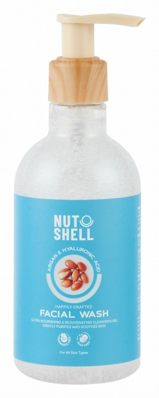 Nut Shell Ultra Nourishing, Rejuvenating & Cleansing Facial Wash with Argan Oil & Hyaluronic Acid for All Skin Types - fragrance free, soap free