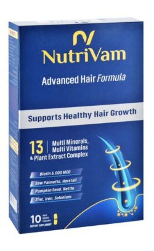 Nutrivam 5000mcg Biotin Hair Growth Health Support Supplement with Multi-Minerals, Multivitamins & Plant Extract Complex