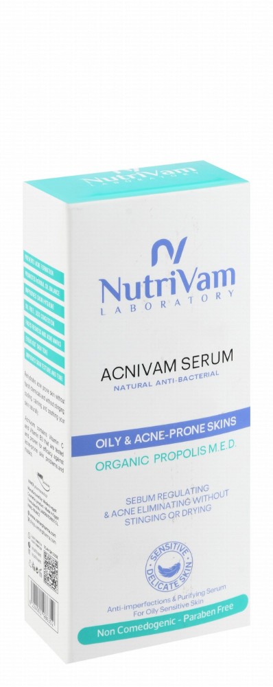 Nutrivam Antibacterial Acnivam Sebum Regulating, Purifying & Anti-Imperfections Face Serum with Organic Propolis for Oily, Sensitive & Acne-Prone Skin - parabens free, oil free, non comedogenic
