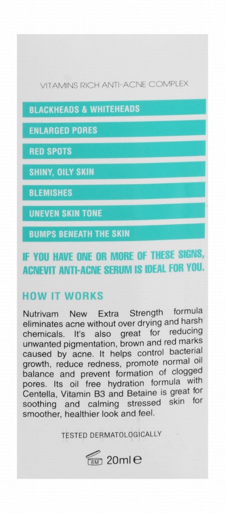 Nutrivam Antibacterial Acnivam Sebum Regulating, Purifying & Anti-Imperfections Face Serum with Organic Propolis for Oily, Sensitive & Acne-Prone Skin - parabens free, oil free, non comedogenic