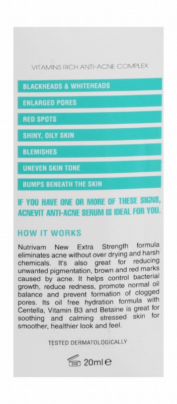 Nutrivam Antibacterial Acnivam Sebum Regulating, Purifying & Anti-Imperfections Face Serum with Organic Propolis for Oily, Sensitive & Acne-Prone Skin - parabens free, oil free, non comedogenic