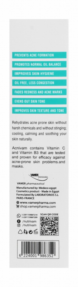 Nutrivam Antibacterial Acnivam Sebum Regulating, Purifying & Anti-Imperfections Face Serum with Organic Propolis for Oily, Sensitive & Acne-Prone Skin - parabens free, oil free, non comedogenic
