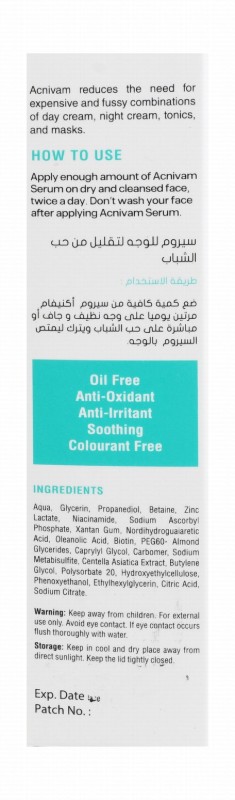 Nutrivam Antibacterial Acnivam Sebum Regulating, Purifying & Anti-Imperfections Face Serum with Organic Propolis for Oily, Sensitive & Acne-Prone Skin - parabens free, oil free, non comedogenic
