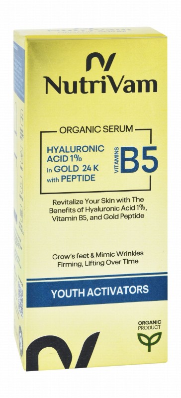Nutrivam Organic 1% Hyaluronic Acid Revitalizing Facial Serum with Peptide & Vitamin B5