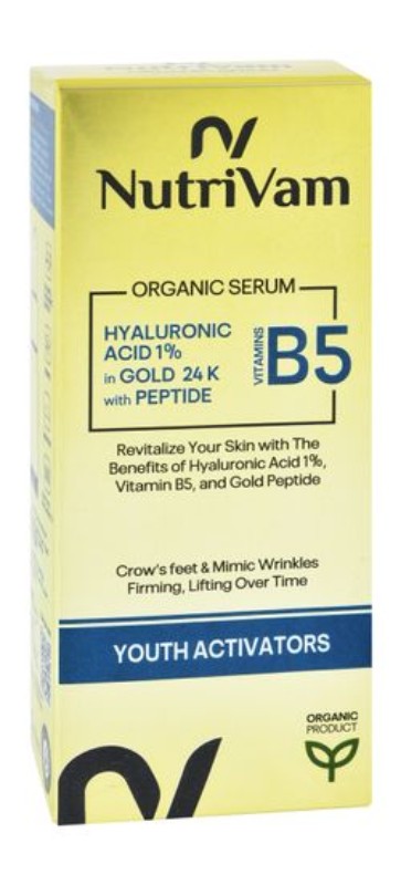 Nutrivam Organic 1% Hyaluronic Acid Revitalizing Facial Serum with Peptide & Vitamin B5
