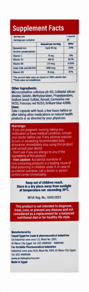 Orchidia 30mg Lipoferric Folic Supplement for Red Blood Cells Formation