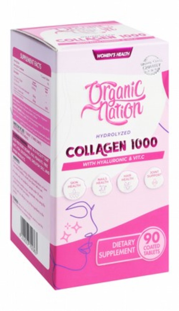 Organic Nation 1000mg Hydrolyzed Collagen Anti-Wrinkle & Anti-Aging Support Supplement with Hyaluronic Acid & Vitamin C