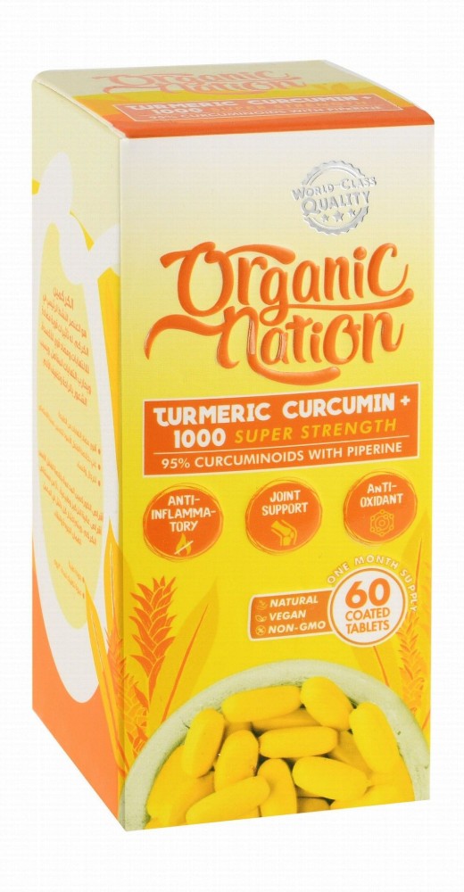 Organic Nation 1000mg Turmeric Curcumin Anti-Inflammatory & Antioxidant Joint Support Supplement - vegan, GMO free