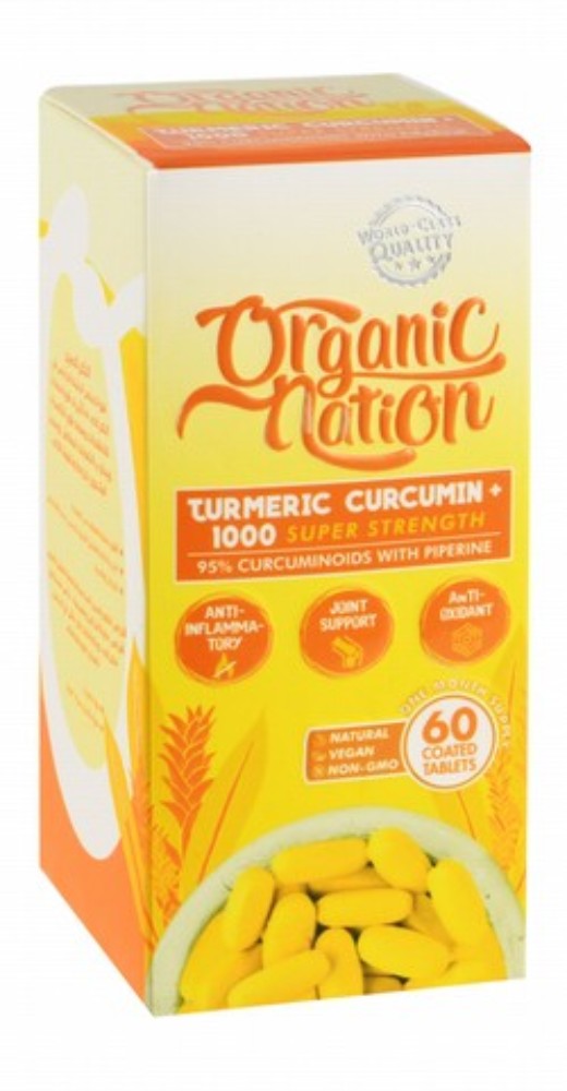 Organic Nation 1000mg Turmeric Curcumin Anti-Inflammatory & Antioxidant Joint Support Supplement - vegan, GMO free