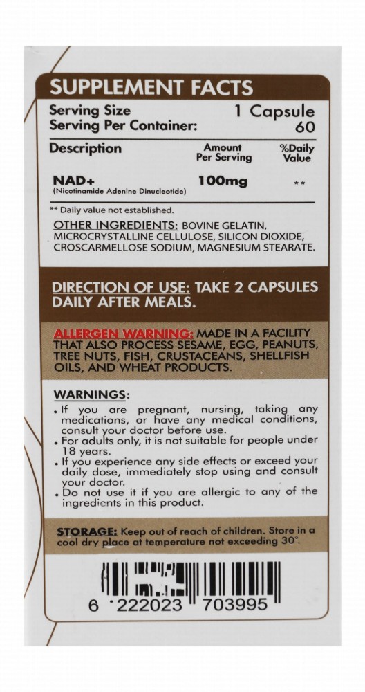 Organic Nation 100mg Nicotinamide Adenine Dinucleotide Mitochondrial Function, Cellular Energy Production & DNA Repair Health Support Supplement