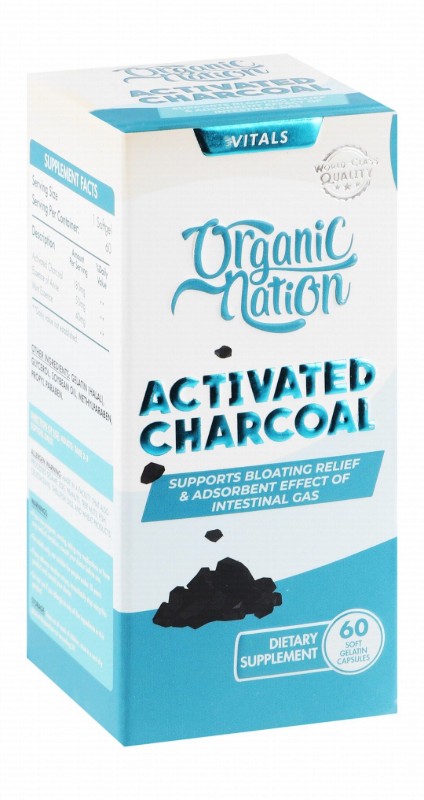 Organic Nation 180mg Activated Charcoal Bloating Relief & Intestinal Gas Adsorbent Effect Support Supplement