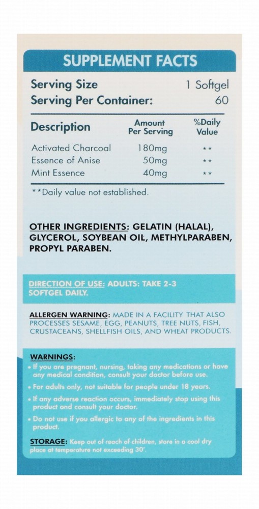 Organic Nation 180mg Activated Charcoal Bloating Relief & Intestinal Gas Adsorbent Effect Support Supplement