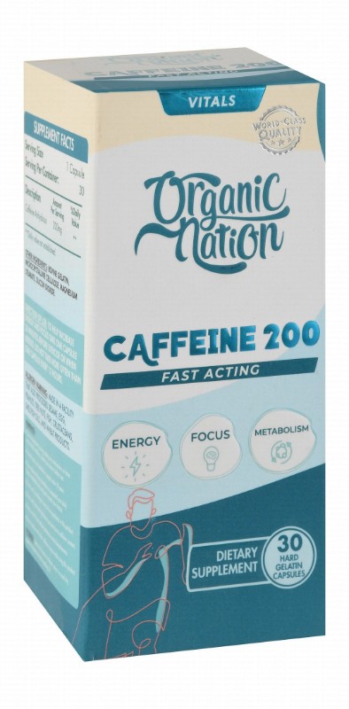 Organic Nation 200mg Caffeine Anhydrous Healthy Energy, Focus & Metabolism Support Supplement