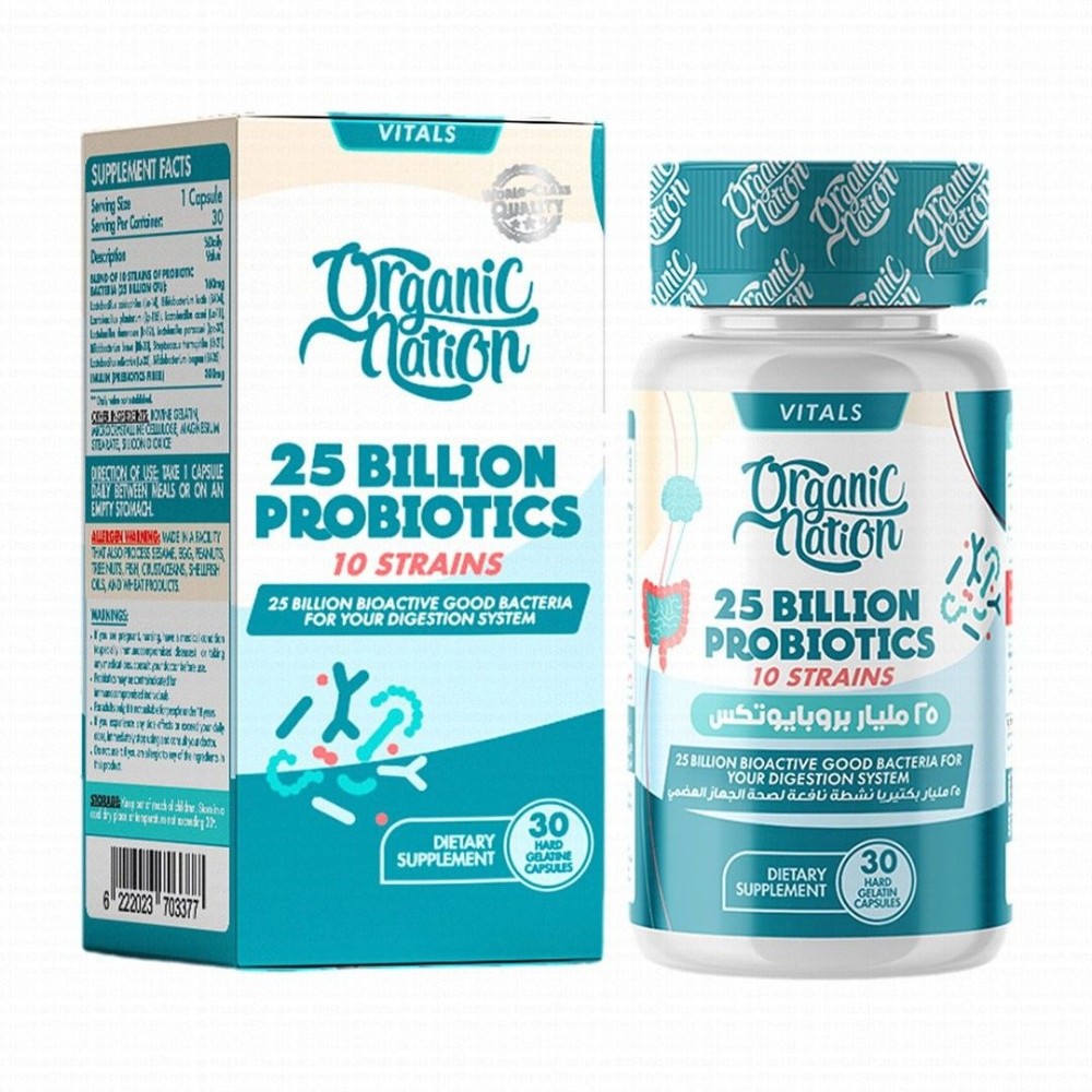 Organic Nation 25 Billion Probiotics Digestive System Support Supplement