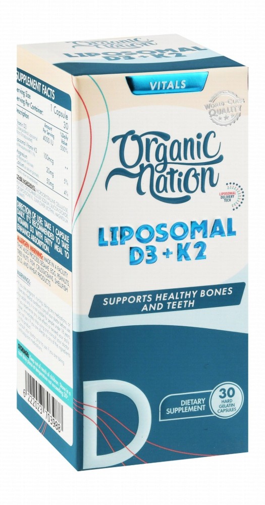 Organic Nation 4000 IU Liposomal Vitamin D3 Bone & Teeth Health Support Supplement with Vitamin K2