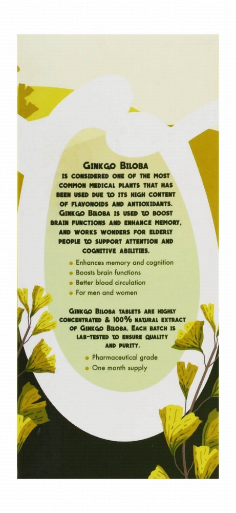 Organic Nation 60mg Ginkgo Biloba Supplement for Memory Enhancer, Blood Circulation & Brain Function Booster - vegan, GMO free