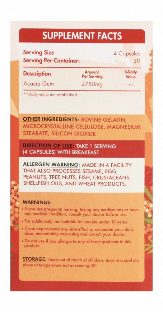 Organic Nation Fibers 2750mg Gum Acacia Digestive & Intestinal Support Supplement with Prebiotics
