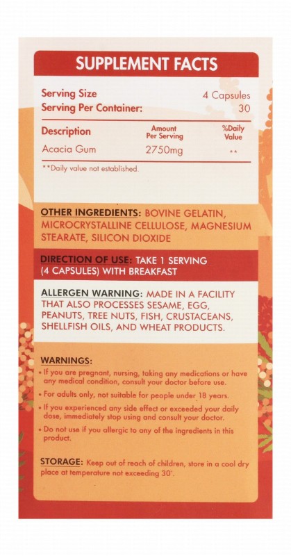 Organic Nation Fibers 2750mg Gum Acacia Digestive & Intestinal Support Supplement with Prebiotics