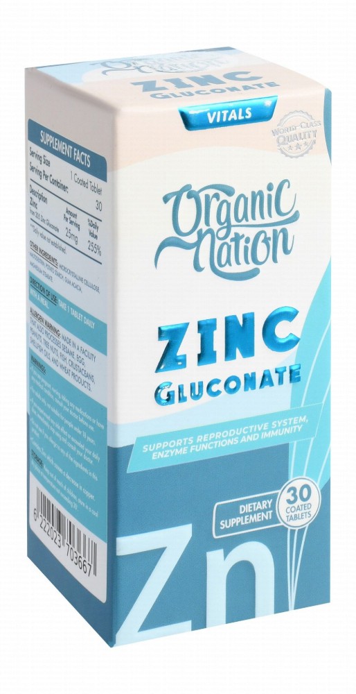 Organic Nation Vitals 25mg Zinc Gluconate Reproductive & Immunity System Support Supplement