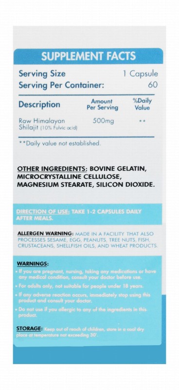 Organic Nation Vitals 500mg Himalayan Shilajit Hormonal, Energy & Brain Support Supplement