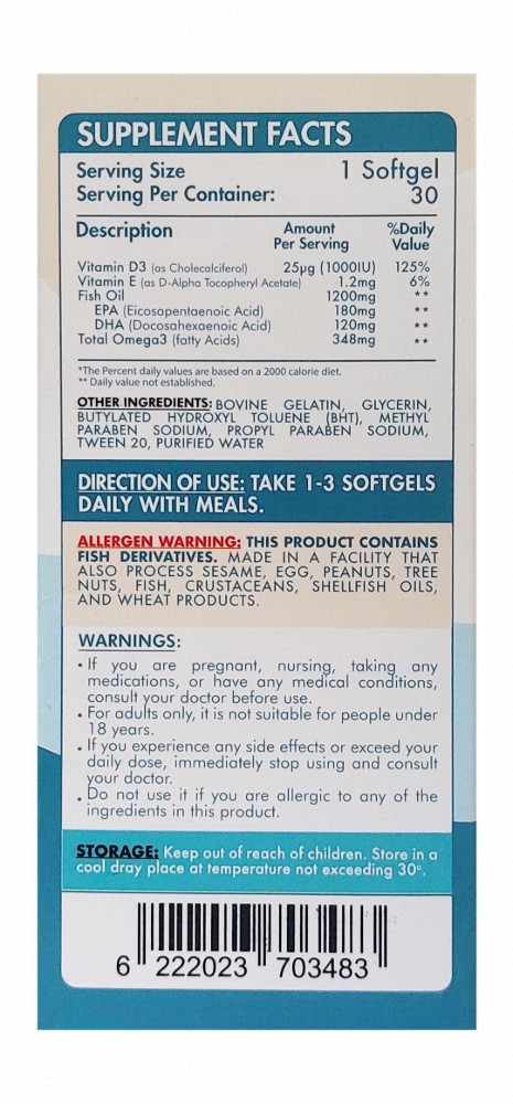 Organic Nation Vitals Perfect Omega with Vitamin D3 Heart, Brain, Joints Health Support Supplement - mercury free