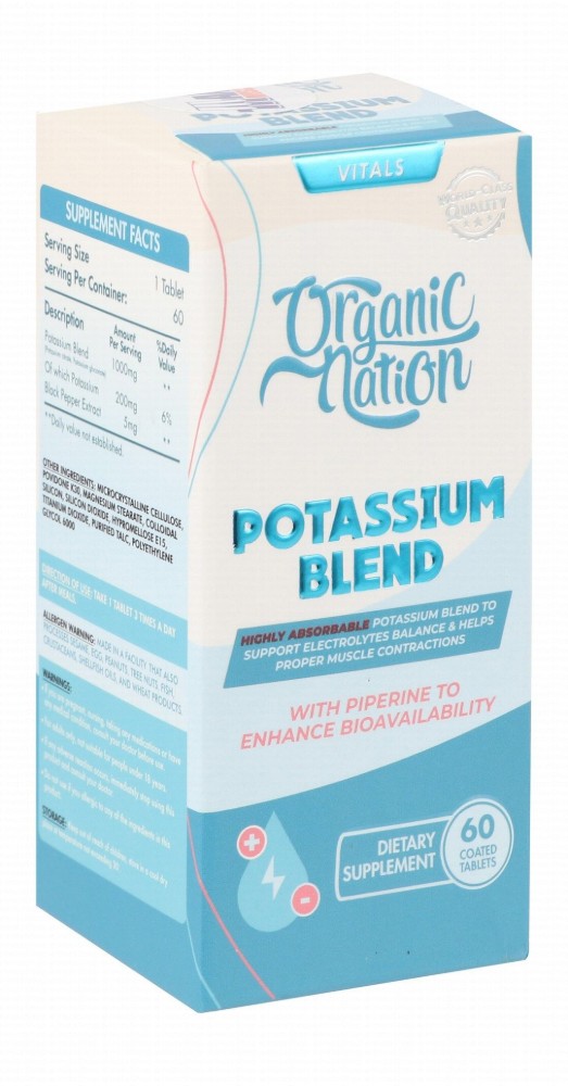 Organic Nation Vitals Potassium Blend Electrolyte Balance & Proper Muscle Contraction Health Support Supplement with Piperine